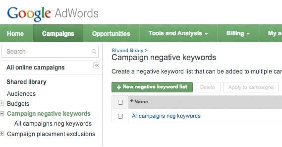 Adwords Negative Keywords
