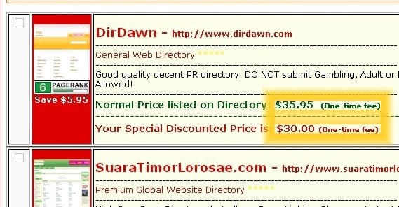 Directory Submission Fee
