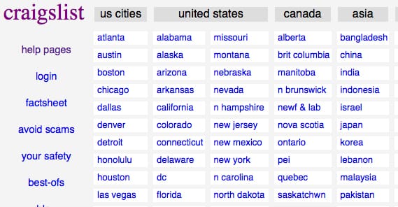 Target Cities in Craigslist
