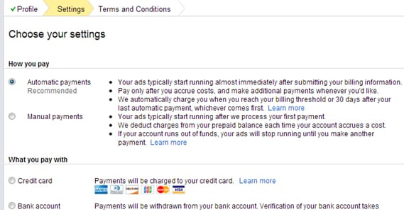 Manual Payments AdWords