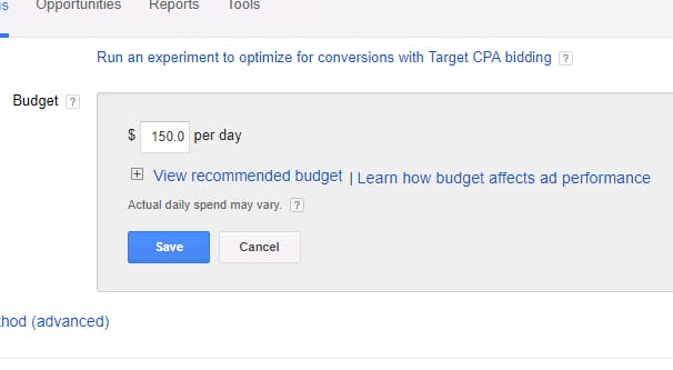 Adjusting Budget in AdWords