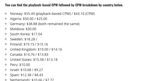 Lowest to Highest CPM Country wise 2017 & 2018 