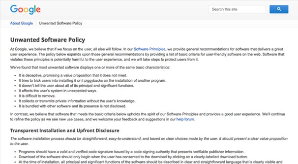 Googles Unwanted Software Policy