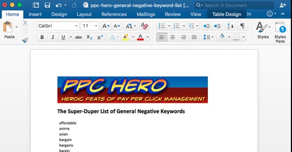 PPCHero Negative Keyword List