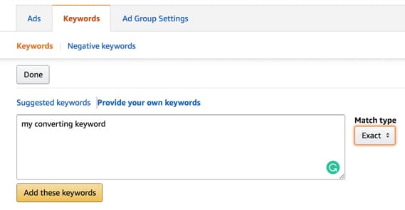 Adding Keyword to Amazon